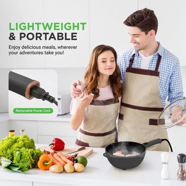 Alt view image 5 of 7 - NutriChef Multifunctional Electric Frying Pan - 4L Large Capacity + 4L Steamer, Non-Stick, 1000W, Designed with Control Panel, 3 Pin US Plug (Black)