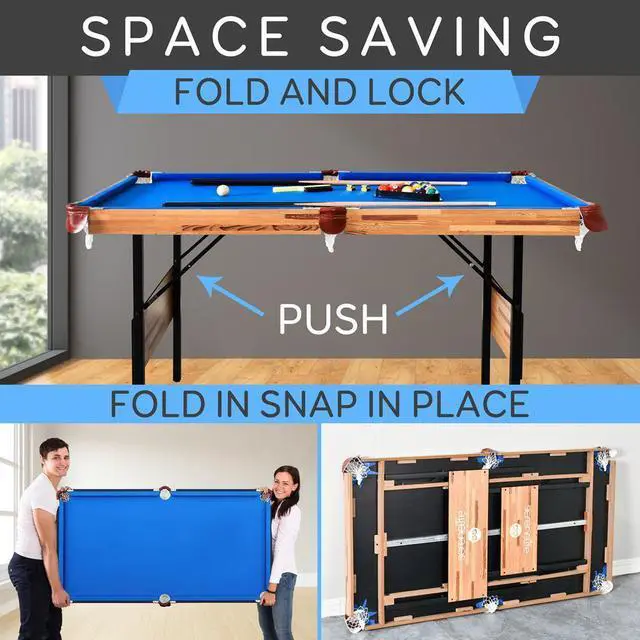 Alt view image 2 of 7 - SereneLife 54'' Portable and Foldable Wooden Pool Table with Accessory Kit