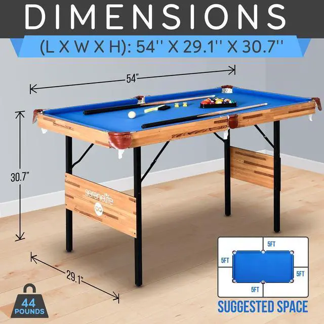 Alt view image 3 of 7 - SereneLife 54'' Portable and Foldable Wooden Pool Table with Accessory Kit