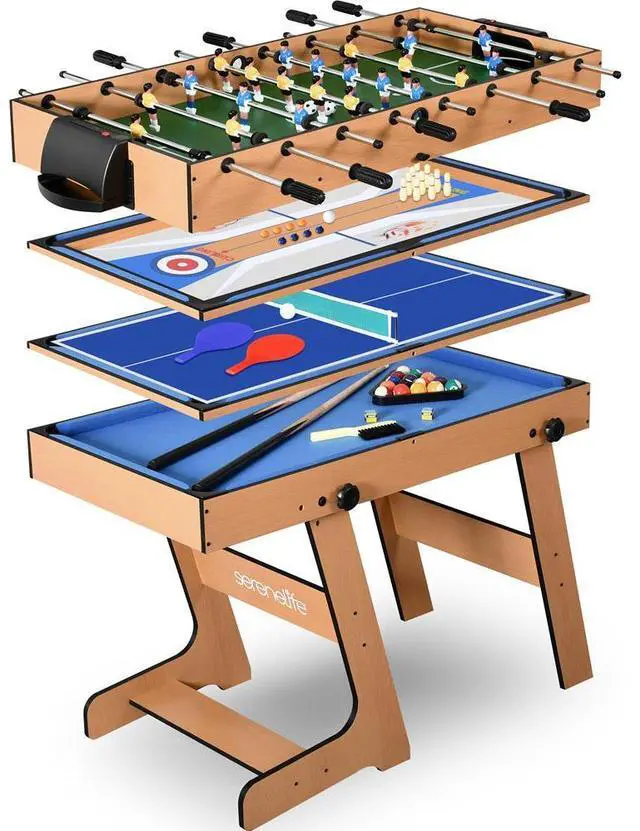 Main image of SereneLife 48'' 5-in-1 Foldable Multi-Function Game Table - Includes Steady Pool Table, Bowling, Shuffleboard, Soccer Foosball, and Pingpong Table