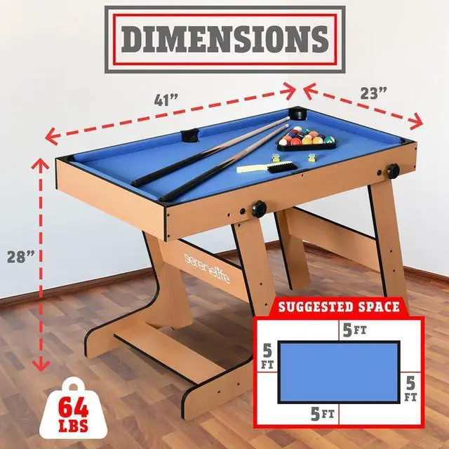 Alt view image 2 of 7 - SereneLife 48'' 5-in-1 Foldable Multi-Function Game Table - Includes Steady Pool Table, Bowling, Shuffleboard, Soccer Foosball, and Pingpong Table