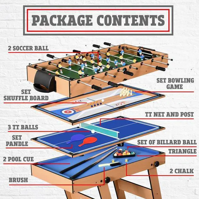 Alt view image 6 of 7 - SereneLife 48'' 5-in-1 Foldable Multi-Function Game Table - Includes Steady Pool Table, Bowling, Shuffleboard, Soccer Foosball, and Pingpong Table
