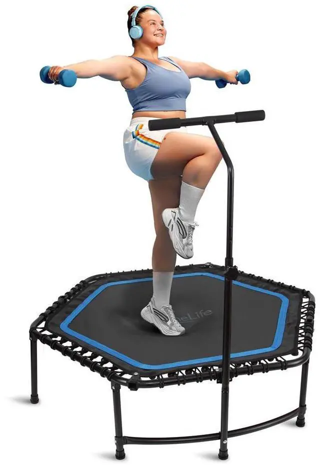 Main image of SereneLife Pro Aerobics Fitness Trampoline - Portable Gym Sports Trampoline with Adjustable Handrail