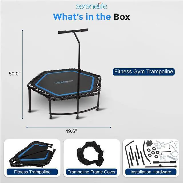 Alt view image 2 of 7 - SereneLife Pro Aerobics Fitness Trampoline - Portable Gym Sports Trampoline with Adjustable Handrail