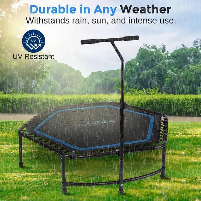 Alt view image 7 of 7 - SereneLife Pro Aerobics Fitness Trampoline - Portable Gym Sports Trampoline with Adjustable Handrail