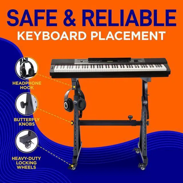Alt view image 5 of 7 - Pyle Heavy-Duty Keyboard Stand with Wheels - Digital/Electronic Piano Height Adjustable Stand with Locking Wheels