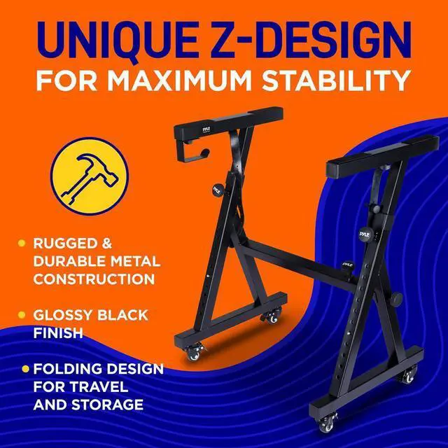 Alt view image 3 of 7 - Pyle Heavy-Duty Keyboard Stand with Wheels - Digital/Electronic Piano Height Adjustable Stand with Locking Wheels