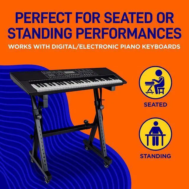 Alt view image 4 of 7 - Pyle Heavy-Duty Keyboard Stand with Wheels - Digital/Electronic Piano Height Adjustable Stand with Locking Wheels