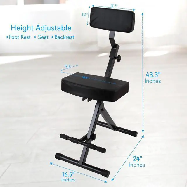 Alt view image 6 of 7 - Pyle Musician & Performer Chair Seat Stool  Adjustable Height Foot Rest, Seat & Backrest Cushion, Foldable Design