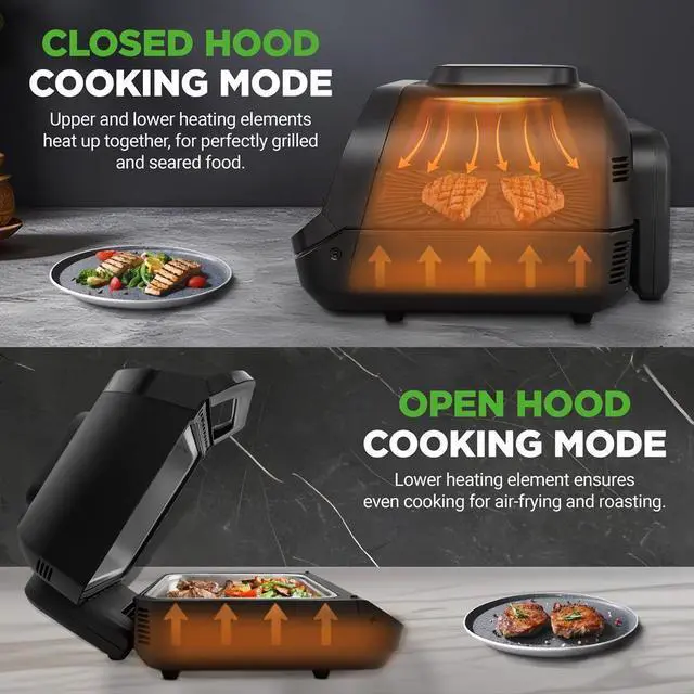 Alt view image 7 of 7 - NutriChef Smart Griller with Air Frying Combo  7 Cooking Functions, Removable Grill Plates, Adjustable Temperature, Smokeless Indoor Grill