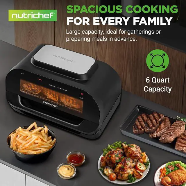 Alt view image 4 of 7 - NutriChef Smart Griller with Air Frying Combo  7 Cooking Functions, Removable Grill Plates, Adjustable Temperature, Smokeless Indoor Grill