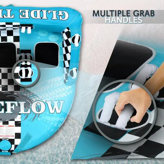 Alt view image 4 of 7 - SereneLife Inflatable Towable Tube for Boating, Front & Back Tow Points, EVA Foam Pads, Multiple Handles, 3 Rider Capacity