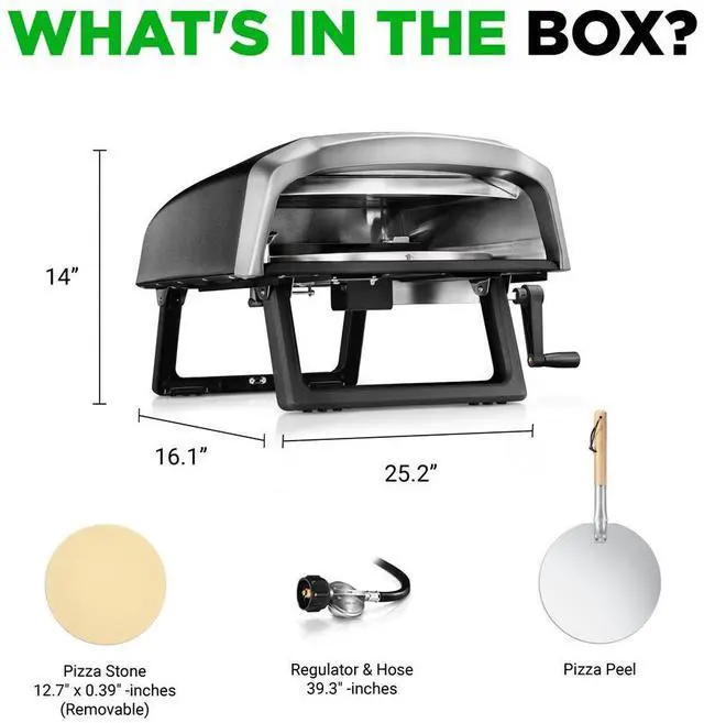 Alt view image 5 of 7 - NutriChef 360° Rotating Portable Pizza Oven, 12 Pizza Stone, Adjustable Heat Control, Includes Pizza Peel, Regulator & Hose  Black