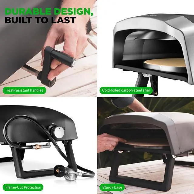 Alt view image 7 of 7 - NutriChef 360° Rotating Portable Pizza Oven, 12 Pizza Stone, Adjustable Heat Control, Includes Pizza Peel, Regulator & Hose  Black