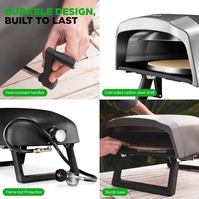 Alt view image 3 of 7 - NutriChef 360° Rotating Pizza Oven with Rain Cover, Cutter, Pizza Stone, Regulator, and Hose, 12 Pizza, Black
