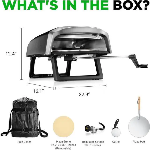 Alt view image 7 of 7 - NutriChef 360° Rotating Pizza Oven with Rain Cover, Cutter, Pizza Stone, Regulator, and Hose, 12 Pizza, Black