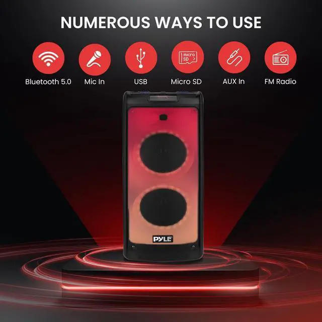 Alt view image 7 of 7 - Pyle Bluetooth PA Speaker & Microphone System - 8" Woofer, 40W, Rechargeable Battery, MP3/USB/Micro SD/FM Radio, Wireless Handheld Microphone