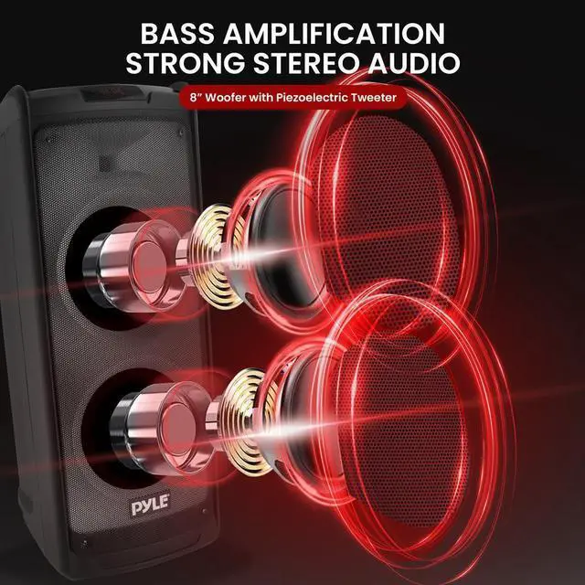 Alt view image 4 of 7 - Pyle Bluetooth PA Speaker & Microphone System - 8" Woofer, 40W, Rechargeable Battery, MP3/USB/Micro SD/FM Radio, Wireless Handheld Microphone