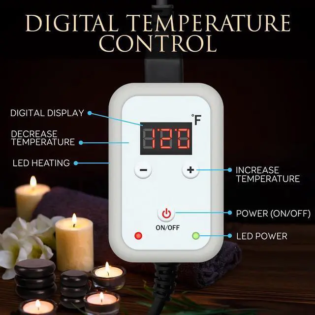 Alt view image 2 of 6 - SereneLife Portable Hot Stone Massage System - Includes 12 Basalt Stones, Digital Temperature Controller, Heating Bag (Blue)