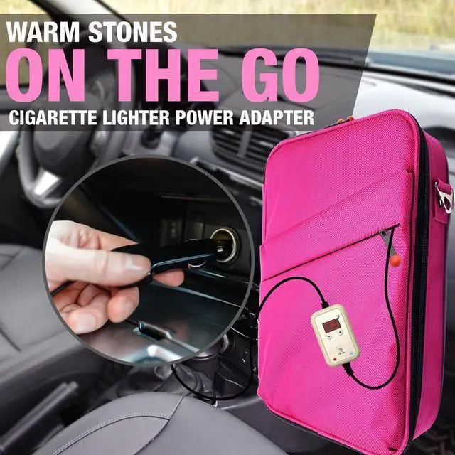 Alt view image 5 of 7 - SereneLife Portable Hot Stone Massage System - Includes 12 Basalt Stones, Digital Temperature Controller, Heating Bag (Pink)