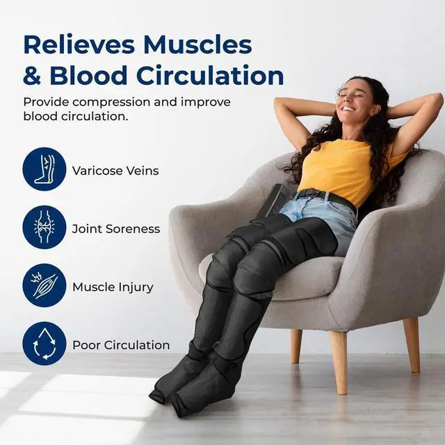 Alt view image 6 of 7 - SereneLife Air Compression Foot & Calf Leg Massager  Pneumatic Massage Machine with Knee, Calf, Foot Heating and Vibration