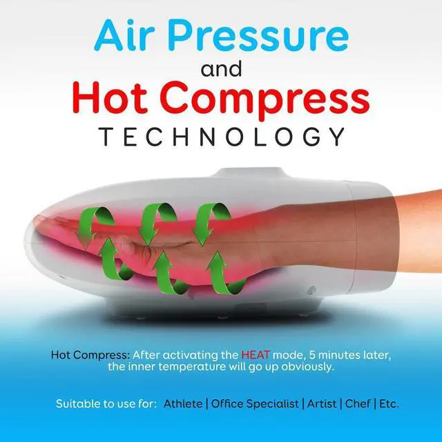 Alt view image 7 of 7 - SereneLife Therapeutic Hand Massager  5 Modes & 5 Intensity Levels Compression Therapy for Arthritis, Pain Relief & Carpal Tunnel (White)