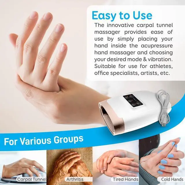 Alt view image 3 of 7 - SereneLife Therapeutic Hand Massager  5 Modes & 5 Intensity Levels Compression Therapy for Arthritis, Pain Relief & Carpal Tunnel (White)