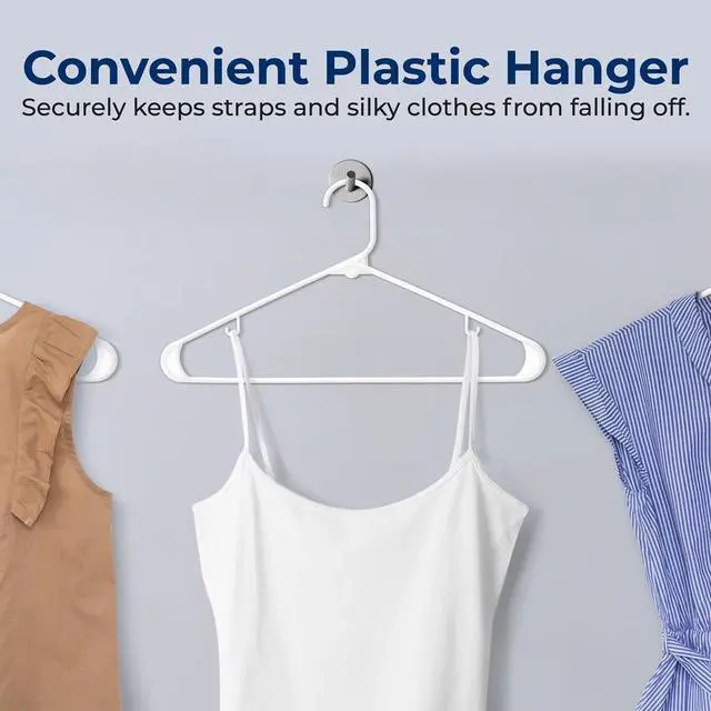 Alt view image 7 of 7 - SereneLife 100 Pcs Plastic Clothes Hangers  Heavy Duty Coat, Pants & Shirt Hanger Set, Space-Saving Slim Design, White