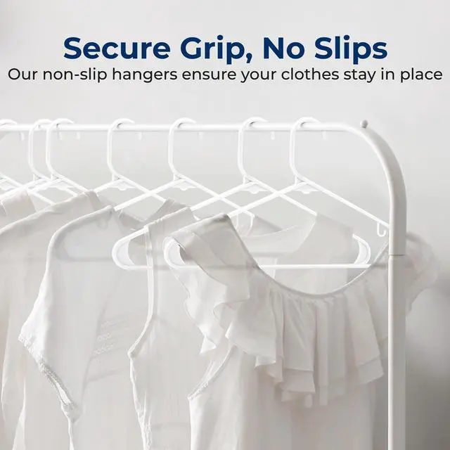Alt view image 2 of 7 - SereneLife 100 Pcs Plastic Clothes Hangers  Heavy Duty Coat, Pants & Shirt Hanger Set, Space-Saving Slim Design, White