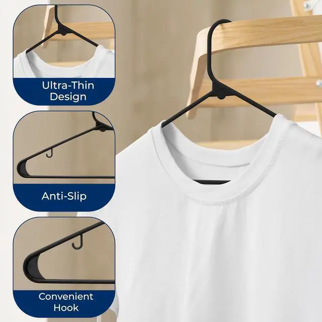 Alt view image 7 of 7 - SereneLife 10 Pcs Non-Slip Plastic Hangers  Heavy Duty Coat Hanger Set with 360° Swivel Hook for Clothes (Black)