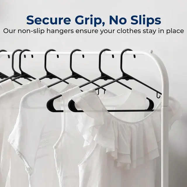 Alt view image 2 of 7 - SereneLife 10 Pcs Non-Slip Plastic Hangers  Heavy Duty Coat Hanger Set with 360° Swivel Hook for Clothes (Black)