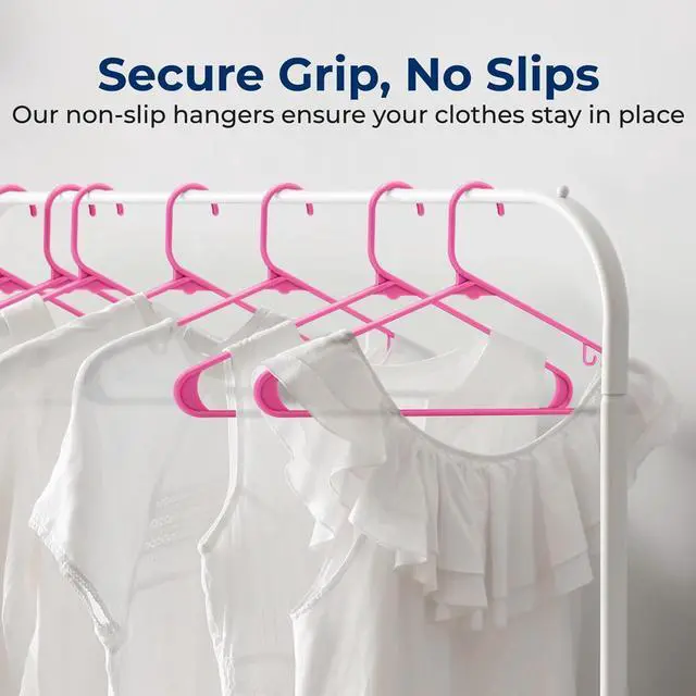 Alt view image 7 of 7 - SereneLife 10 Pcs Non-Slip Plastic Hangers  Heavy Duty Coat Hanger Set with 360° Swivel Hook for Clothes (Pink)