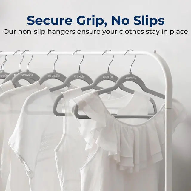 Alt view image 6 of 7 - SereneLife 10 Pcs Velvet Non-Slip Hangers  Heavy Duty Coat Hanger Set with 360° Swivel Hook for Clothes (Grey)