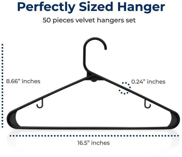 Alt view image 4 of 7 - SereneLife 50 Pcs Plastic Non-Slip Hangers  Heavy Duty Coat Hanger Set with 360° Swivel Hook for Clothes (Black)