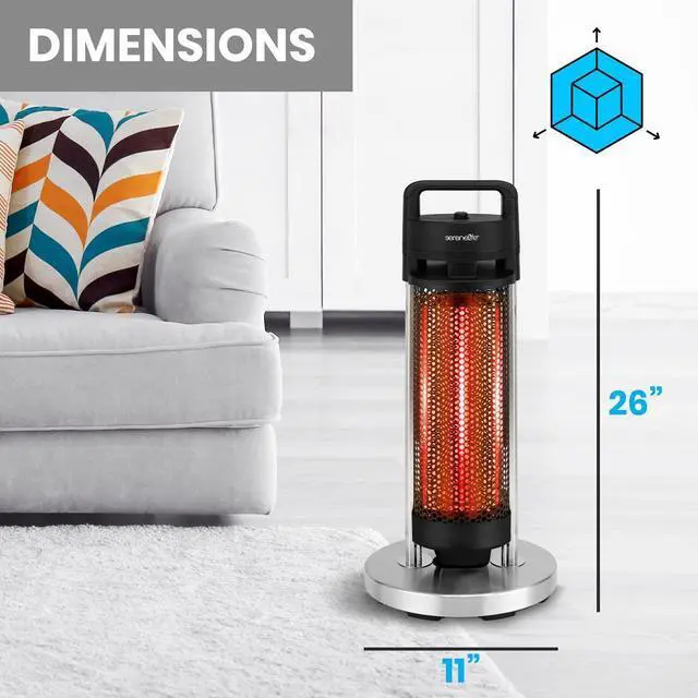 Alt view image 3 of 7 - SereneLife 900W Electric Patio Heater  Portable Indoor/Outdoor Heater with 360° Tip-over Safety Switch and Odorless Infrared Heating (Black)