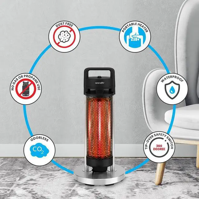 Alt view image 4 of 7 - SereneLife 900W Electric Patio Heater  Portable Indoor/Outdoor Heater with 360° Tip-over Safety Switch and Odorless Infrared Heating (Black)