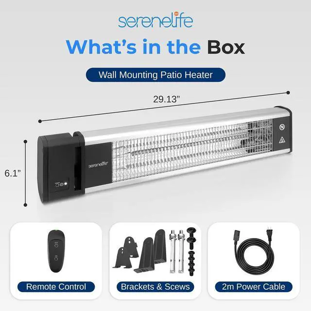 Alt view image 2 of 7 - SereneLife 1500W Wall-Mounting Electric Patio Heater  Remote Control Ceiling and Wall Heater with High Rated Aluminum Reflector and IP65 Waterproof Design (Black)