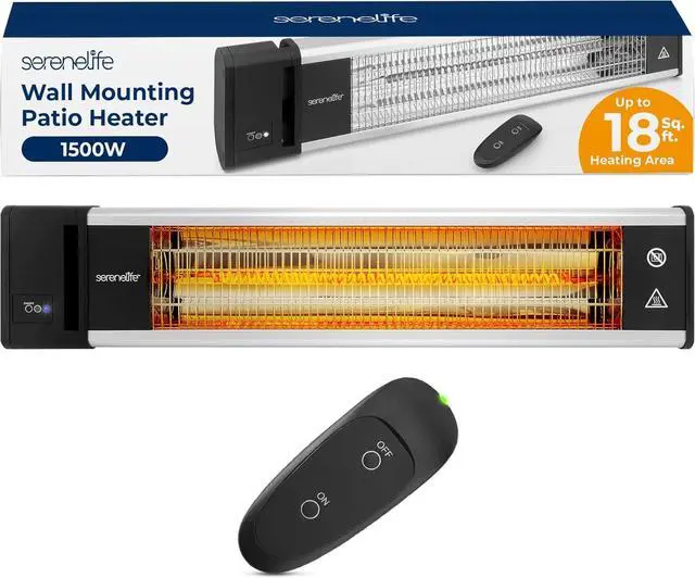Main image of SereneLife 1500W Wall-Mounting Electric Patio Heater  Remote Control Ceiling and Wall Heater with High Rated Aluminum Reflector and IP65 Waterproof Design (Black)
