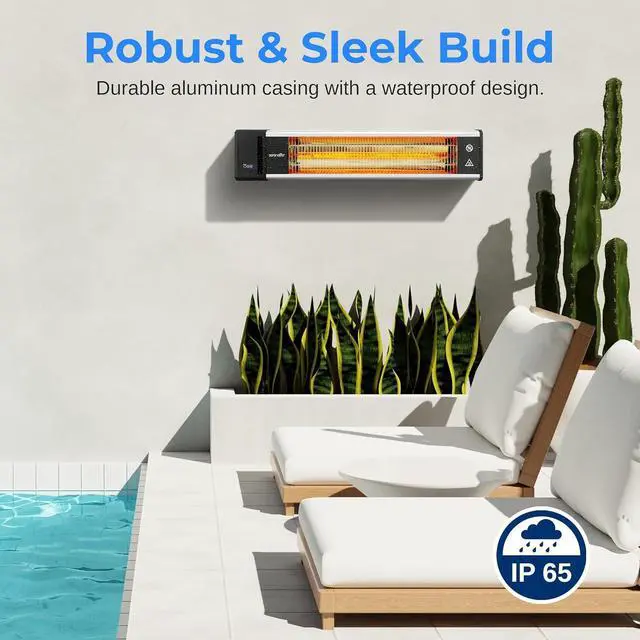 Alt view image 3 of 7 - SereneLife 1500W Wall-Mounting Electric Patio Heater  Remote Control Ceiling and Wall Heater with High Rated Aluminum Reflector and IP65 Waterproof Design (Black)