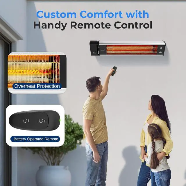 Alt view image 5 of 7 - SereneLife 1500W Wall-Mounting Electric Patio Heater  Remote Control Ceiling and Wall Heater with High Rated Aluminum Reflector and IP65 Waterproof Design (Black)