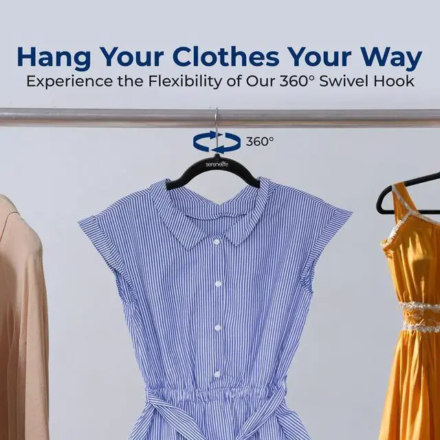 Alt view image 6 of 7 - SereneLife 30 Pcs Velvet Non-Slip Hangers  Heavy Duty Coat Hanger Set with 360° Swivel Hook for Clothes (Black)