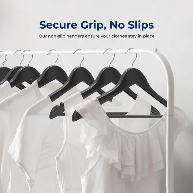 Alt view image 4 of 7 - SereneLife 20 Pcs Wooden Hangers  Non-Slip, Sturdy, and Heavy Duty Suit Hanger Set with Chrome 360° Swivel Hook and Notches Design for Clothes (Black)