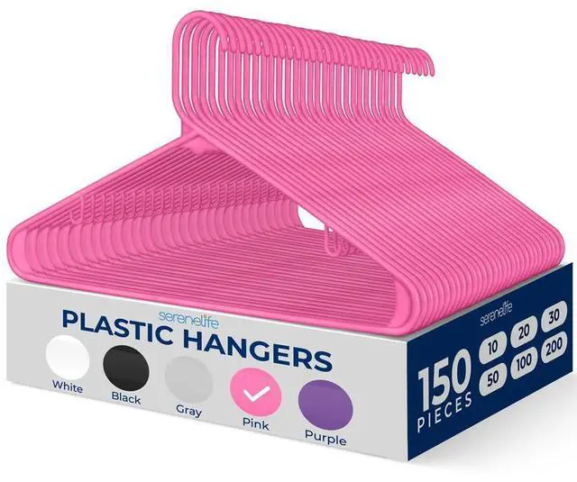 Main image of SereneLife 150 Pcs Pink Non-Slip Ultra-Thin Plastic Clothes Hangers  Heavy Duty Set with 360° Swivel Hook