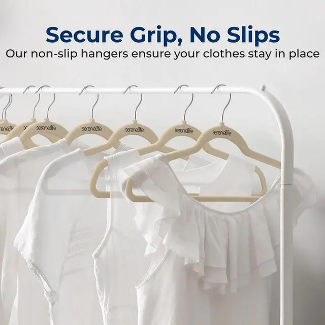 Alt view image 5 of 7 - SereneLife Velvet Hangers, Non-Slip Heavy Duty Coat Hanger Set, 360° Swivel Hook, Space-Saving, 30 Pack, Ivory