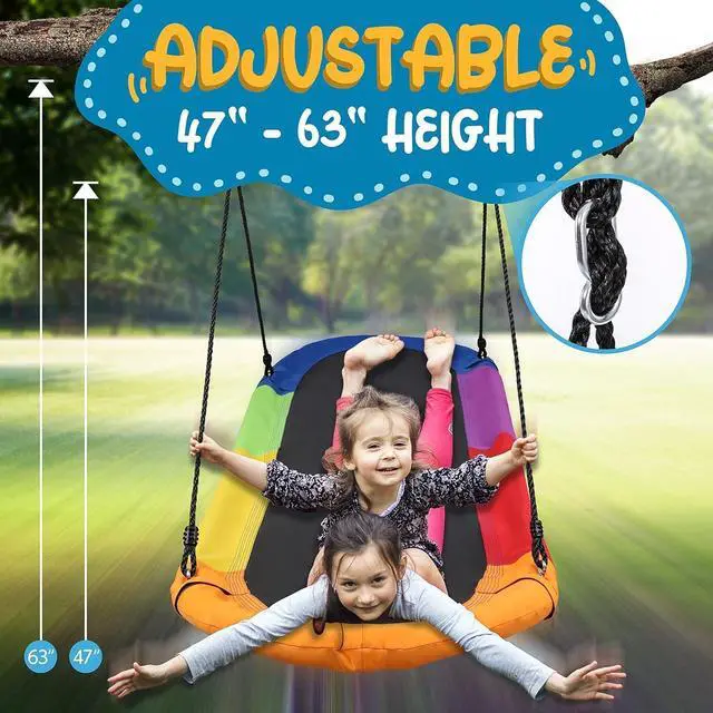 Alt view image 4 of 7 - SereneLife Heavy-Duty Oval Swing - Sturdy and Durable Swing for Indoor and Outdoor Use (Rainbow)