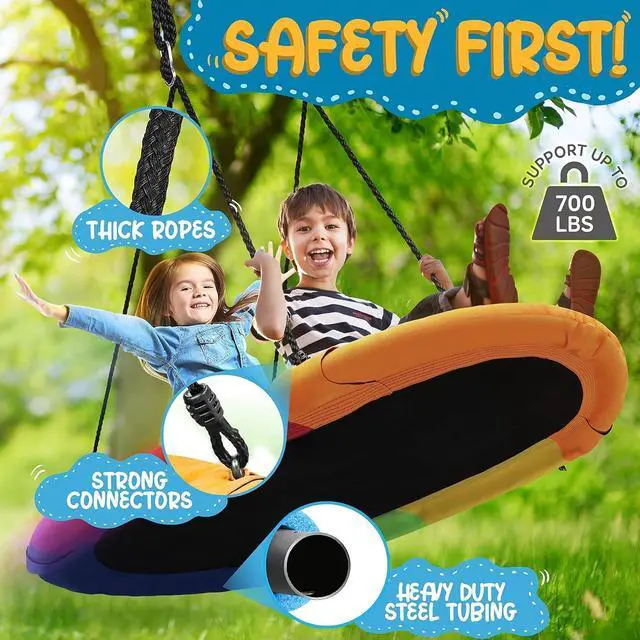 Alt view image 2 of 7 - SereneLife Heavy-Duty Oval Swing - Sturdy and Durable Swing for Indoor and Outdoor Use (Rainbow)
