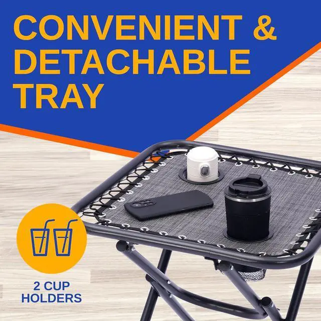 Alt view image 4 of 7 - SereneLife Outdoor Adjustable Zero Gravity Lounge Chair Set with Side Table - Gray - 2-Pack, Padded Headrest, Cup Holders