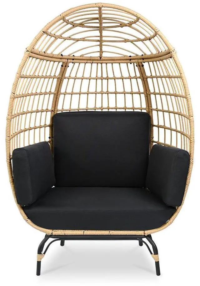 Main image of SereneLife Wicker Rattan Sofa Chair - Indoor/Outdoor Egg Chair for Patio and Living Room - Steel Frame, 4 Cushions - Black