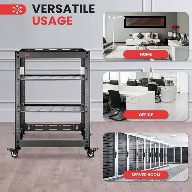 Alt view image 5 of 7 - Pyle 15U Network Cabinet - Open Frame Rack, Wall Mountable Heavy Duty Design for Servers & AV Gear - Black