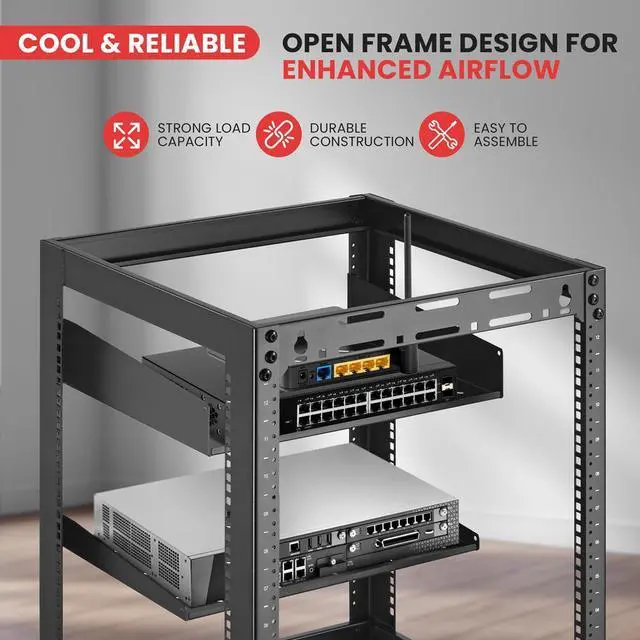 Alt view image 4 of 7 - Pyle 15U Network Cabinet - Open Frame Rack, Wall Mountable Heavy Duty Design for Servers & AV Gear - Black